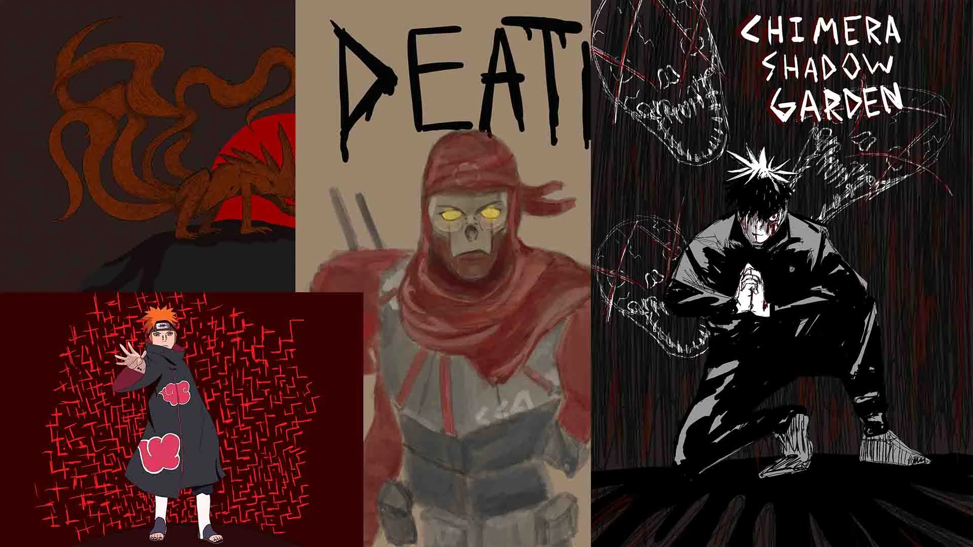 Collage of multiple fan art drawings done digitally