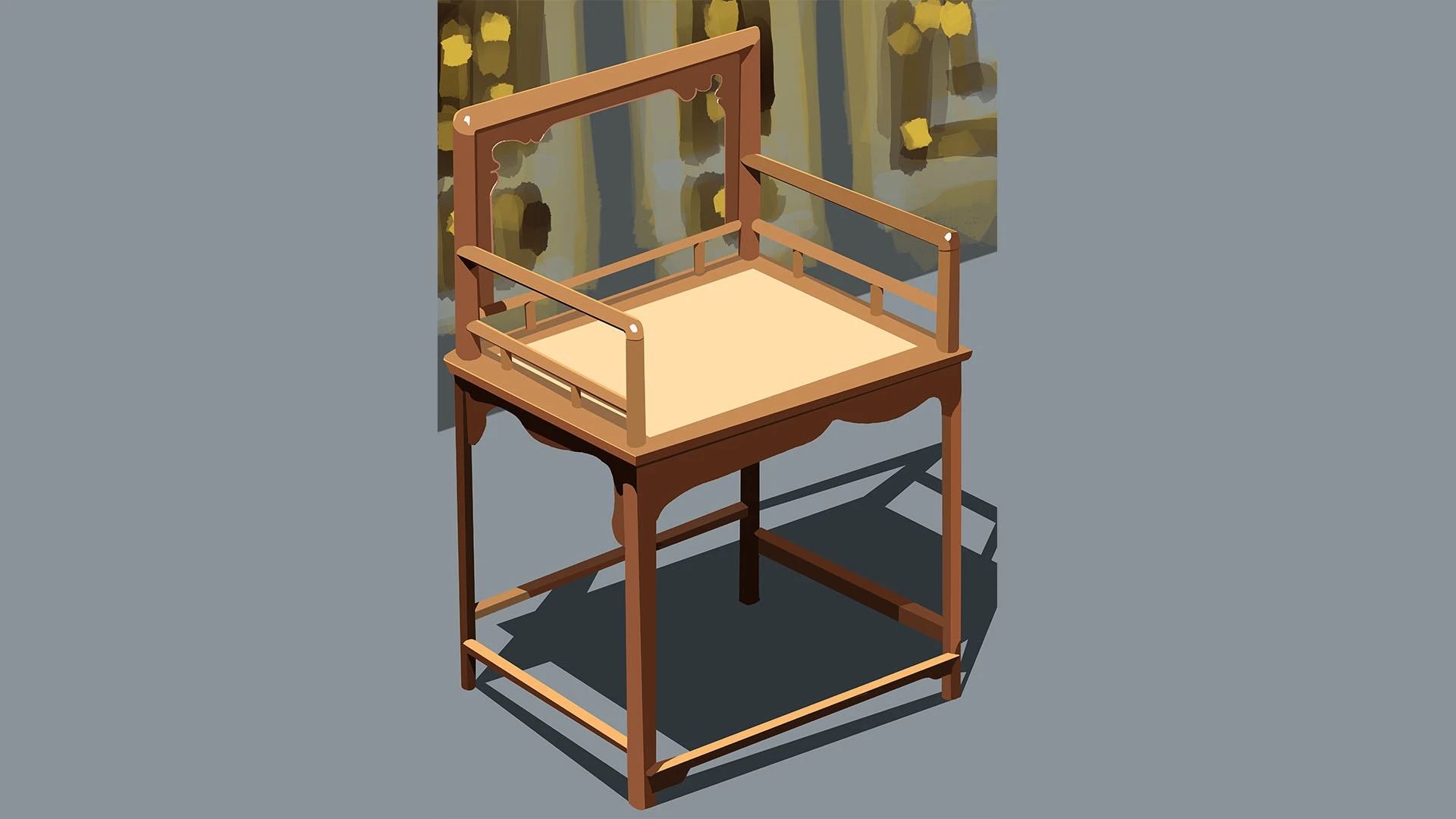 A wood and wicker chair from the Philadelphia Museum of Art drawn digitally