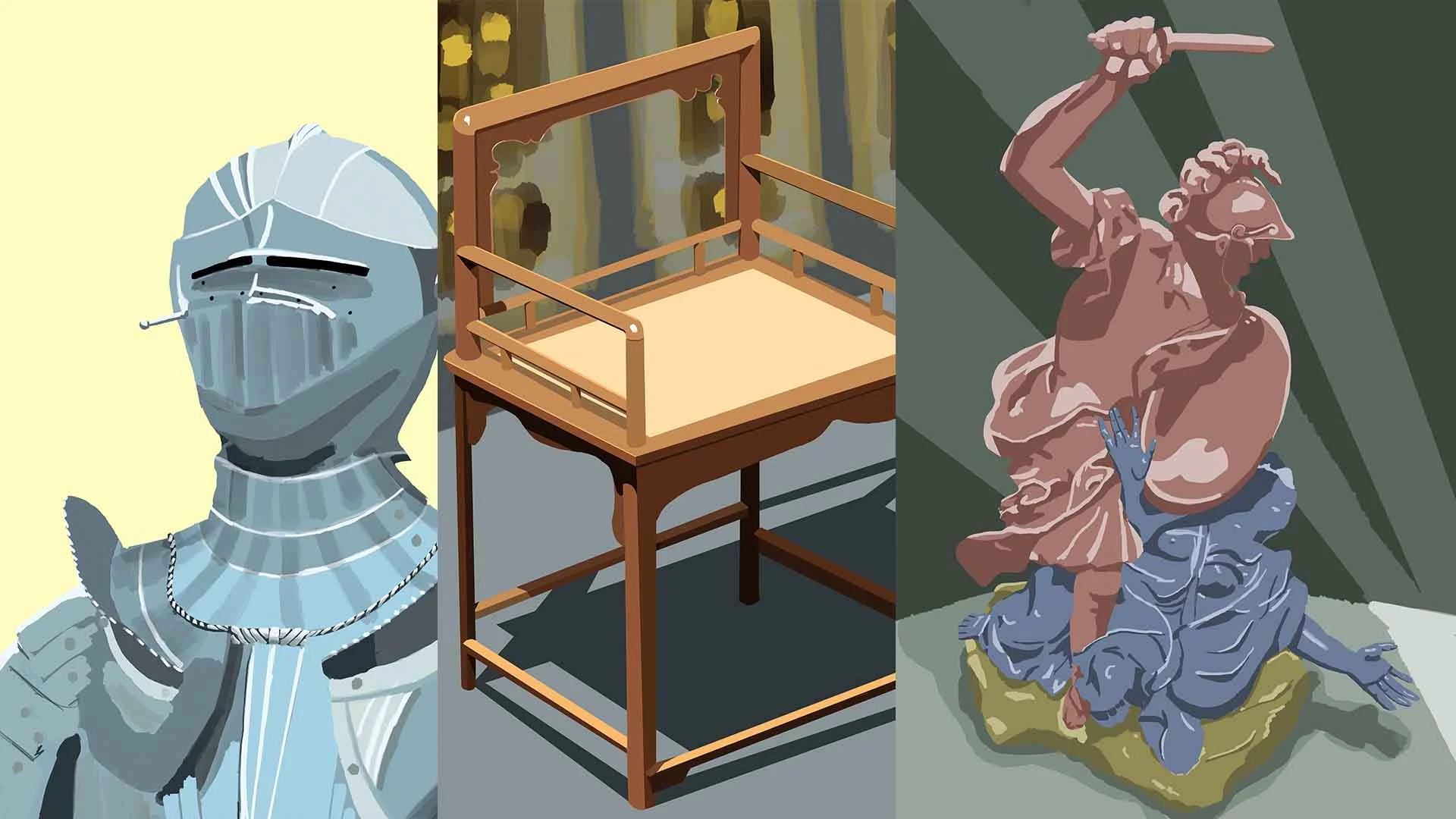 A collage of three tablet drawn digital art pieces