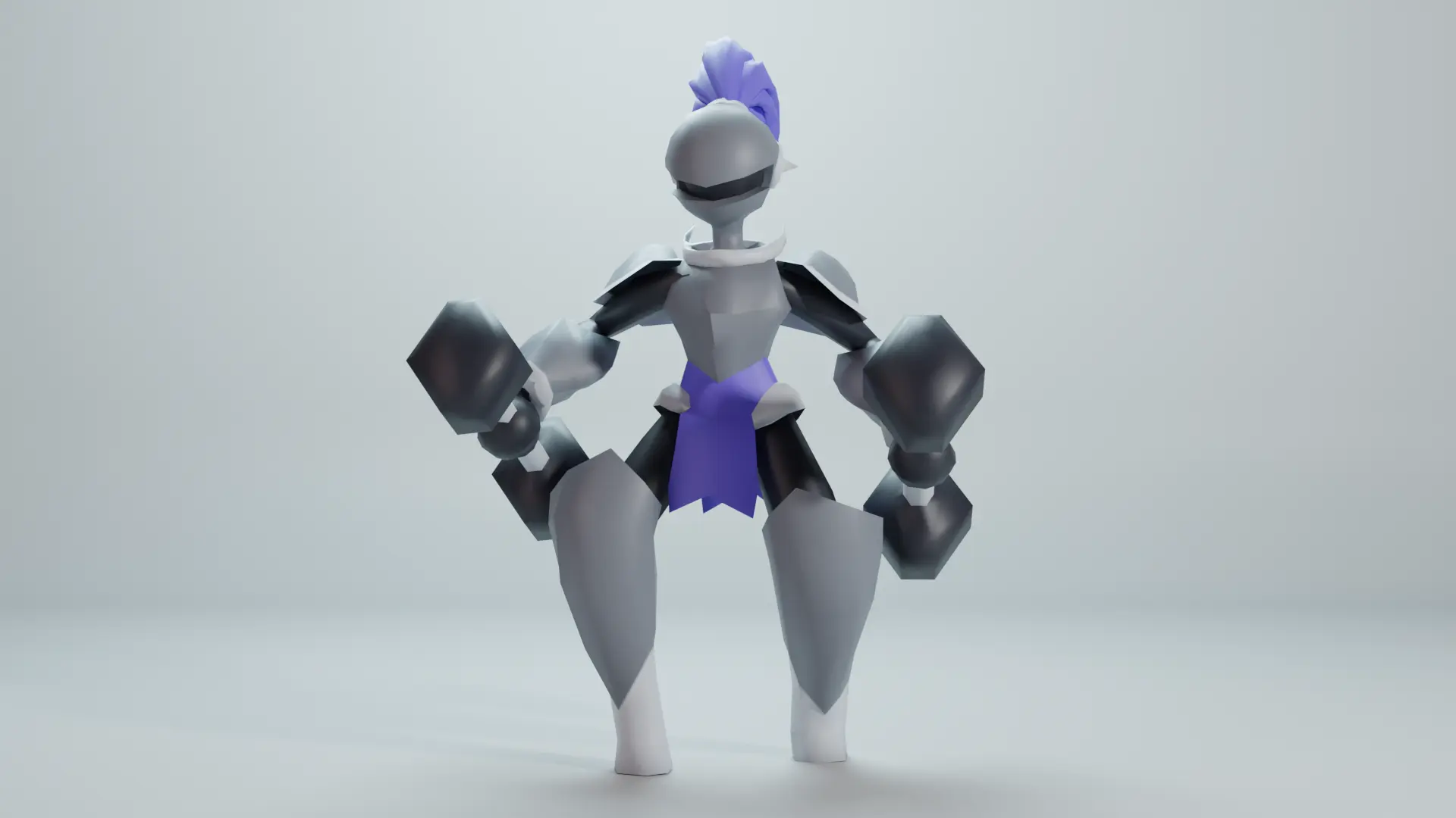 Render of a graybox with an armored knight wiedling two dumbbells as weapons | takes to Calloused Crusader page