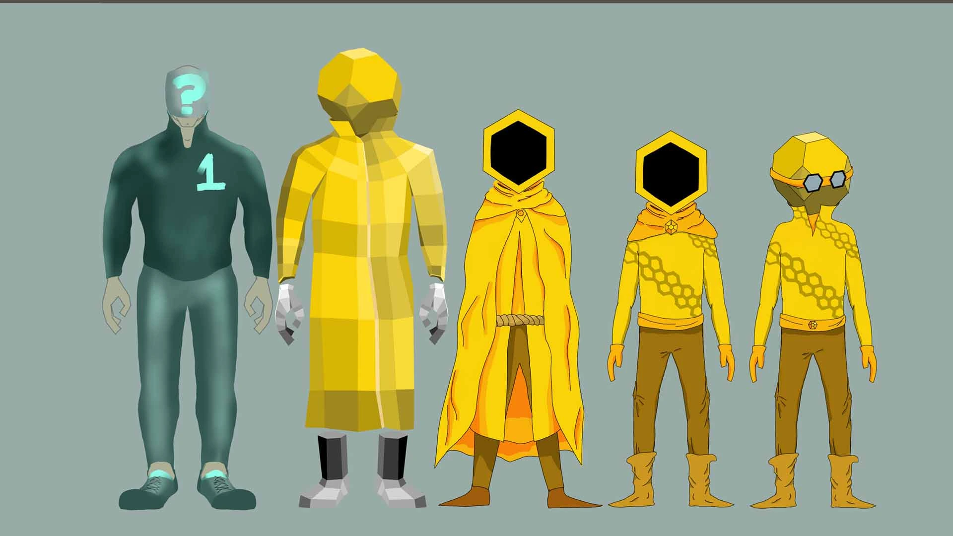 Multiple concept art iterations of the HexaGOON character