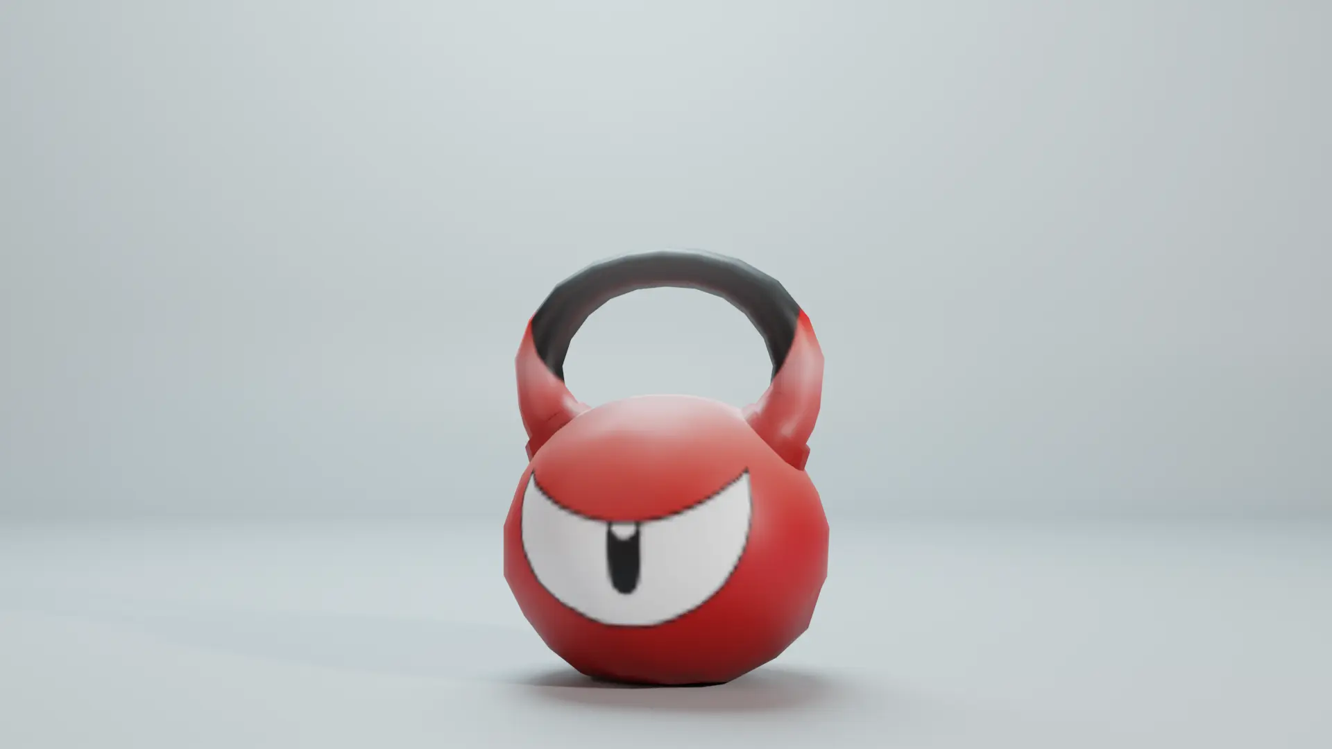 Render of a graybox with a sentient horned kettlebell monster with one eye | takes to Kettling page