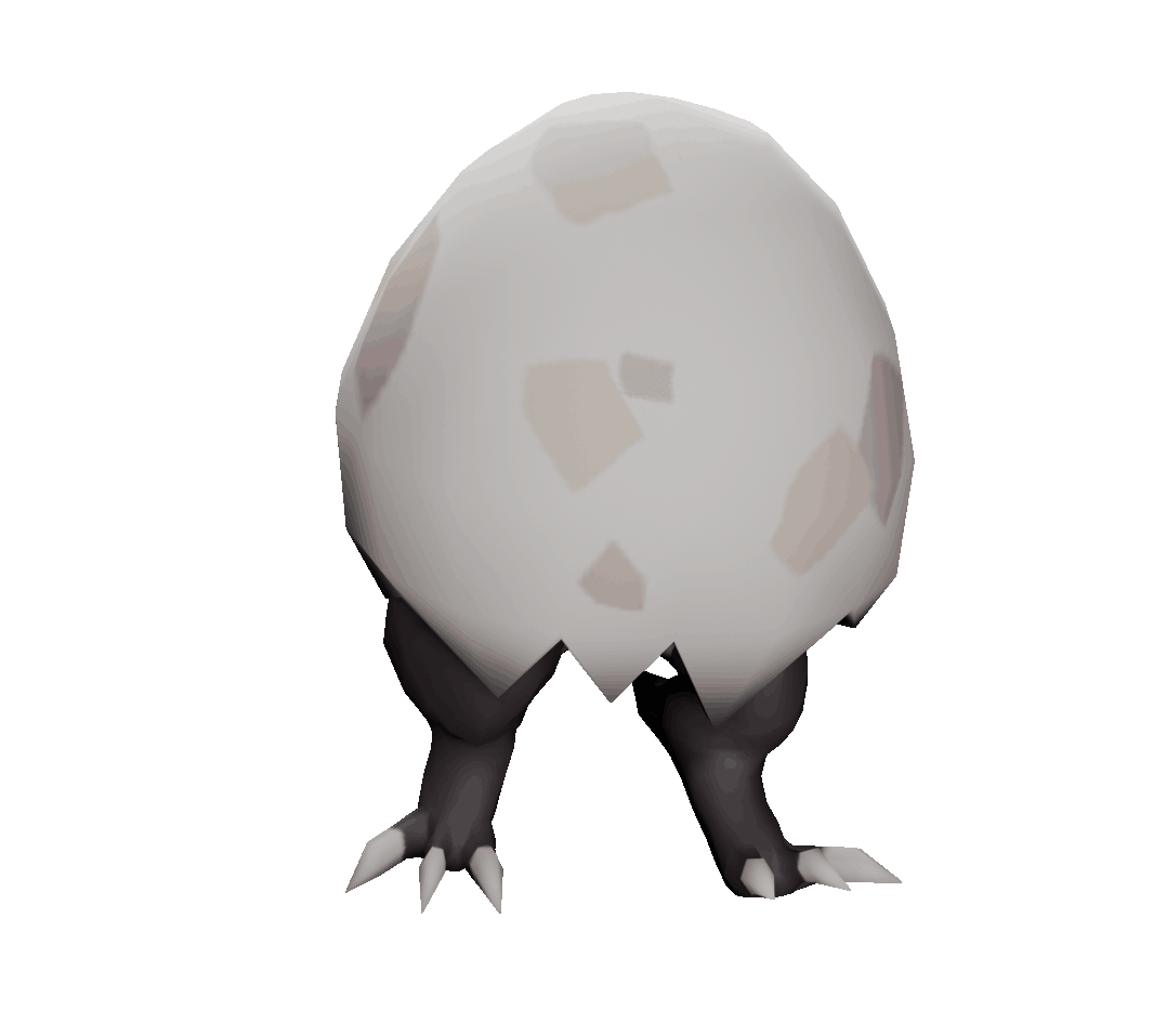 The Quadling walking with its eggshell still on its head